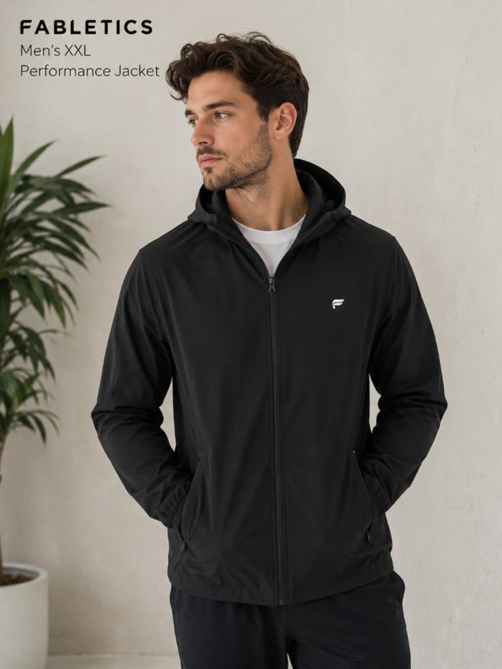 Fabletics Black Hooded Performance Jacket XXL